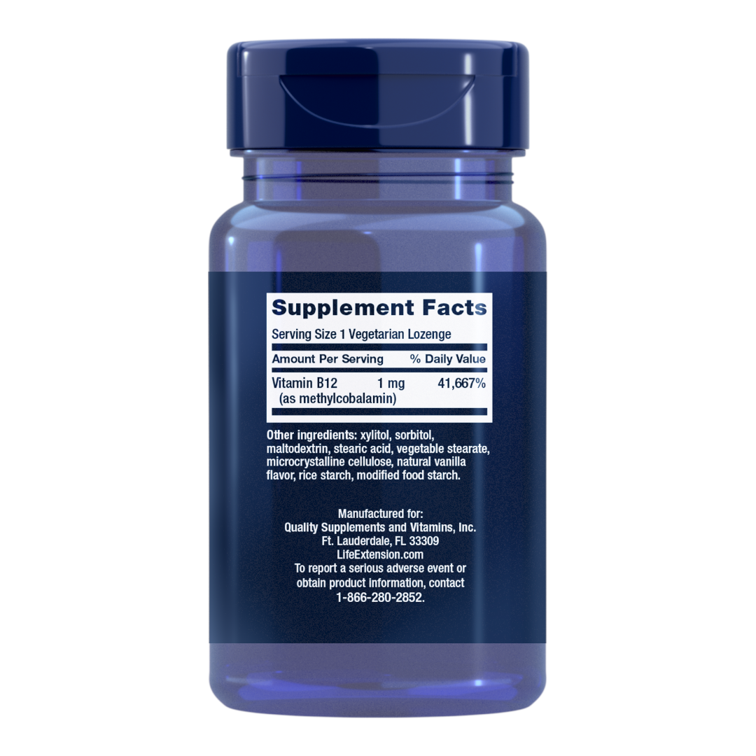 Life Extension Vitamin B12 Methylcobalamin | 1 mg, 60 vegetarian lozenges