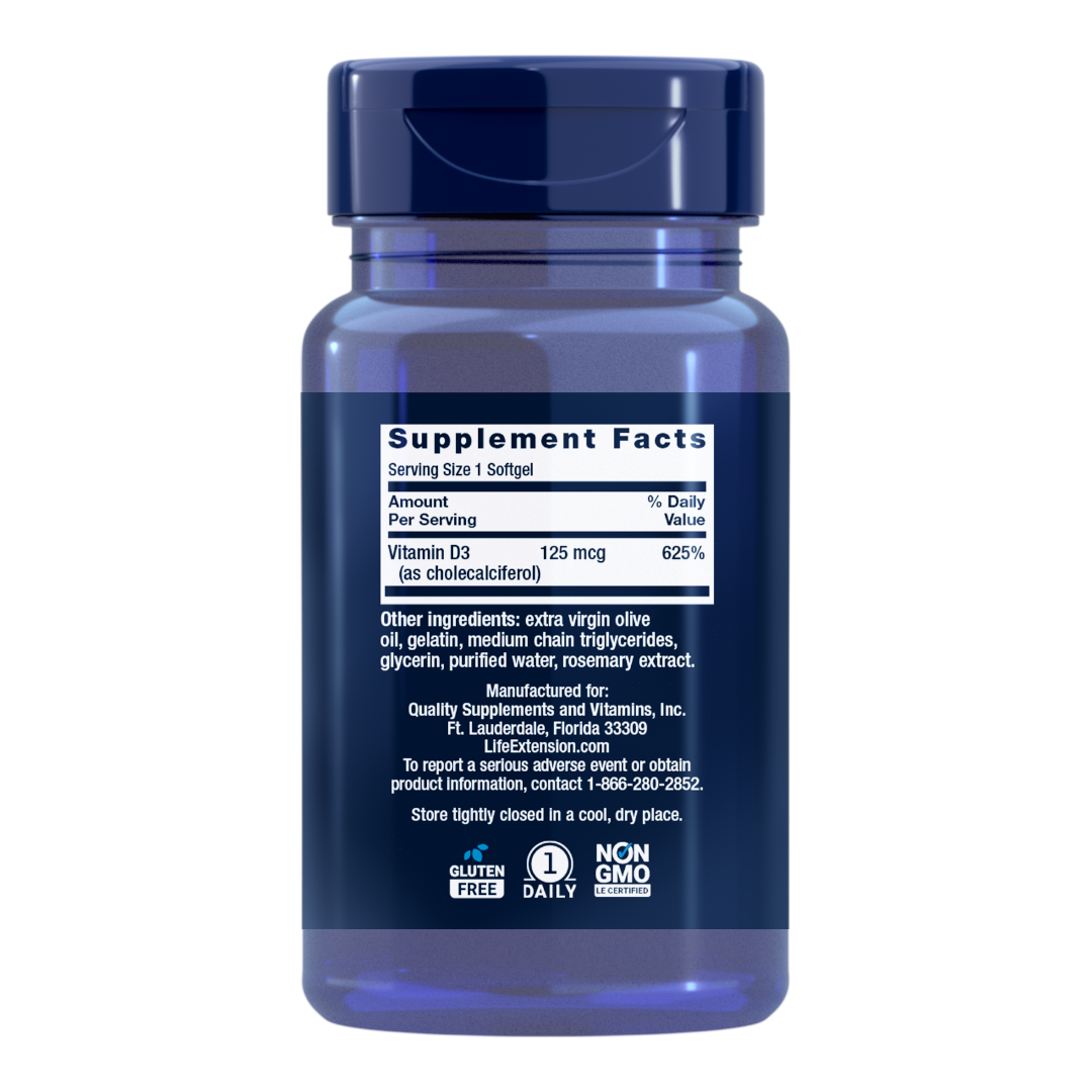 Life Extension Vitamin D3 | 125 mcg (5000 IU), 60 softgels