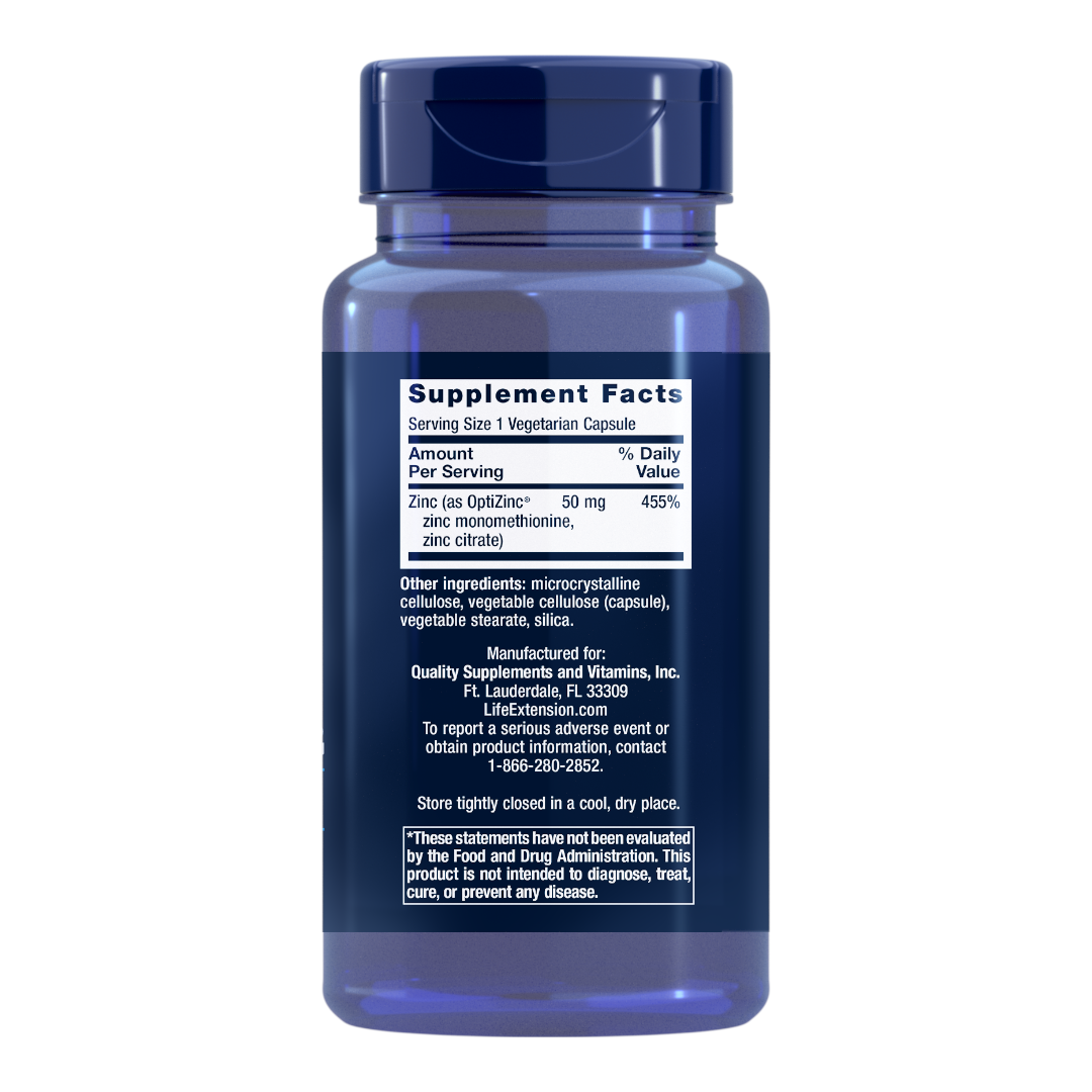 Life Extension Zinc Caps | 50 mg, 90 vegetarian capsules