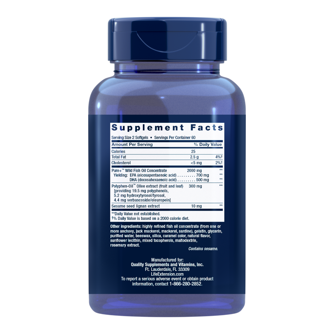 Life Extension Super Omega-3 EPA/DHA Fish Oil, Sesame Lignans & Olive Extract | 120 softgels