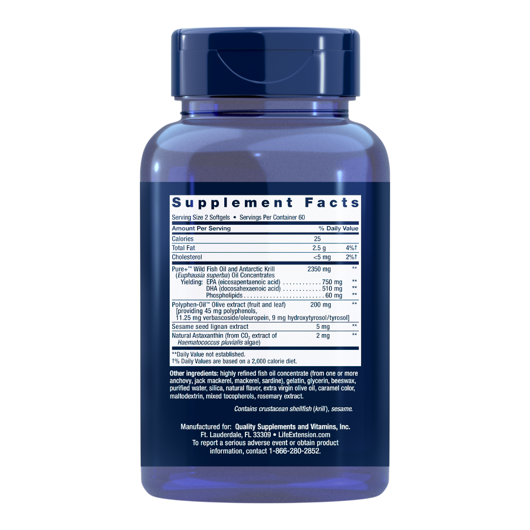 Life Extension Super Omega-3 Plus EPA/DHA Fish Oil, Sesame Lignans, Olive Extract, Krill & Astaxanthin | 120 softgels