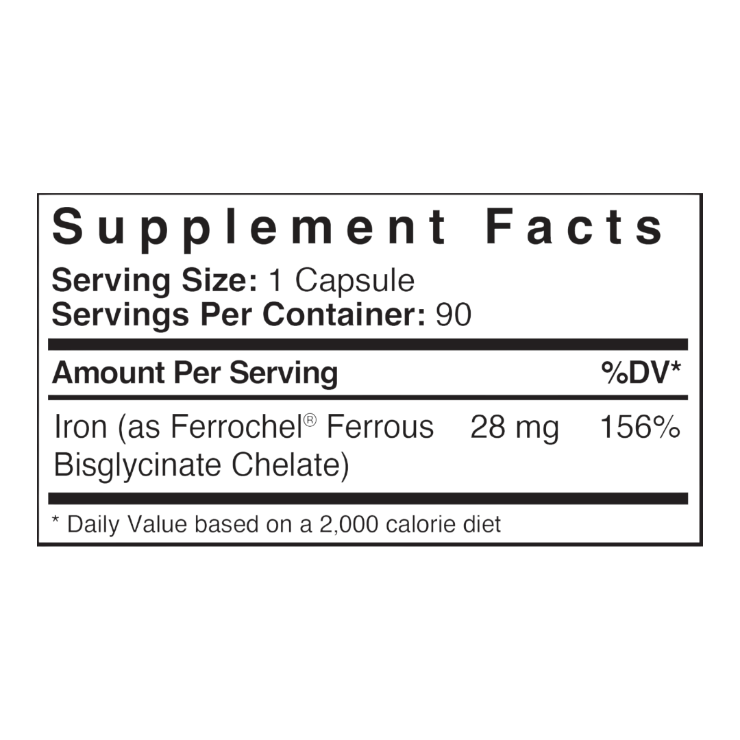 Patient One Iron Chelate (as Ferrochel®) | 28 mg, 90 vegetable capsules