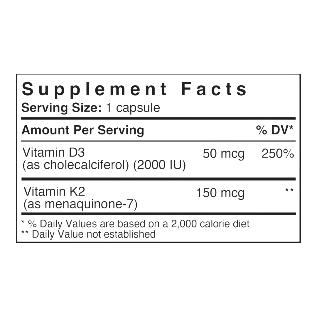 Patient One Vitamin K2+D3 [150 mcg K2 +  2000 IU D3] | 60 vegetable capsules