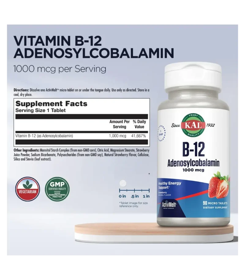 Kal Vitamin B-12 | 1000 mcg, 90 micro tablets - Imagem 2